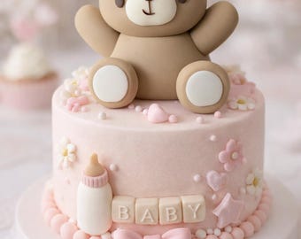 Cute Baby Bear Cake Topper, Teddy Bear Cake Decoration, Perfect for Baby Shower, Birthday or Woodland Theme Cakes