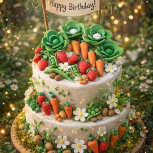 Handmade Fondant Sugar Vegetables 'Peter Rabbit Garden' Theme Cake/Cupcakes Toppers
