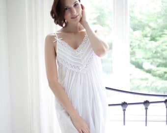 Bohemian 100% cotton night gown Victorian style sleeveless sleepwear night dress