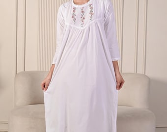 Women 100% Pure cotton embroidered nightdress Victorian style Long sleeve nightgown sleepwear Long nightie/dress
