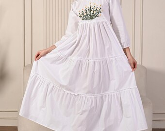 Women clothing 100% Pure cotton hand embroidered nightdress Victorian style Long sleeve nightgown sleepwear Long nightie/dress