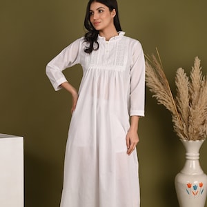 Peruvian Pima Cotton Nightgown With Hand crochet Detail Short Ruffle Sleeve clorinda Etsy