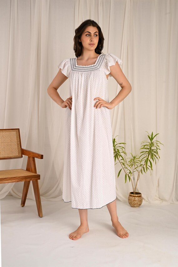 embroidered night dress Embroidered Maxi With Coral Colour Stone Night Gown 3XL / 56 Inches / No Scarf
