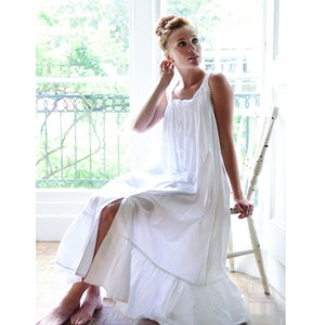 Women pure cotton sleepwear nightgown Victorian style feminine white sleepdress bohemian long nightie sleeveless dress