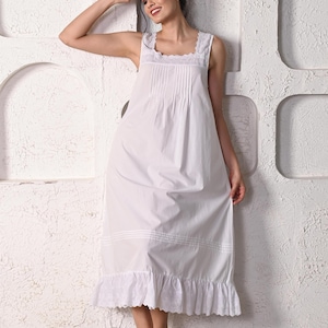Pure cotton women Victorian style nightgown feminine white sleepwear nightdress Sleeveless Long nightie