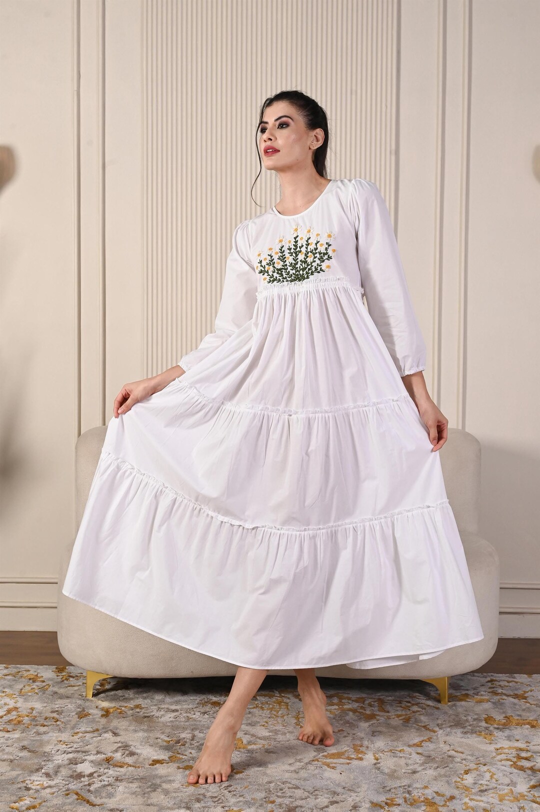 Women Clothing 100% Pure Cotton Hand Embroidered Nightdress Victorian