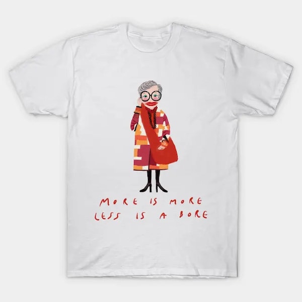 Iris Apfel inspired, woman in red shirt