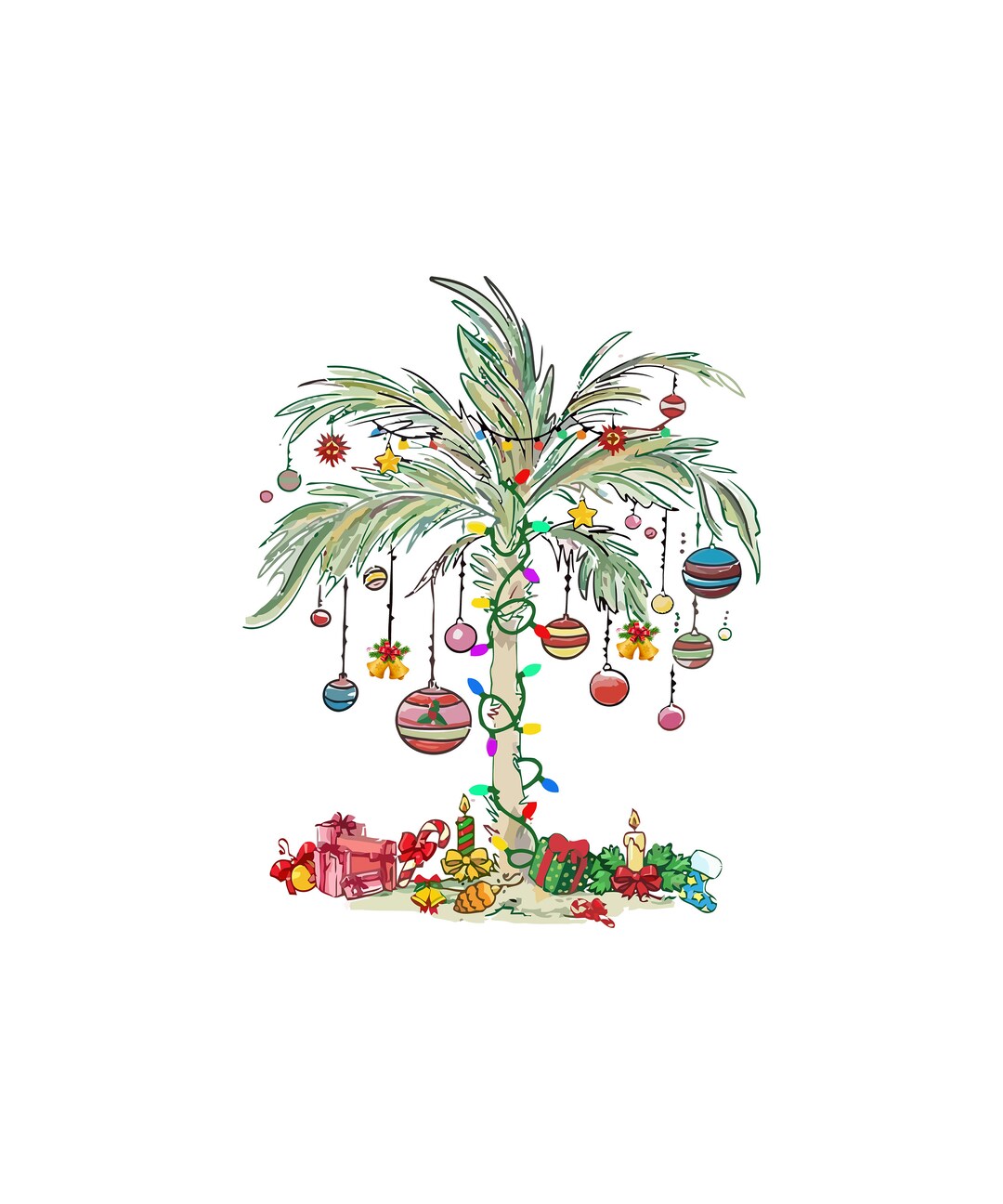 Christmas Palm Tree PNG, Tropical Xmas Gift, Florida Christmas, Beach