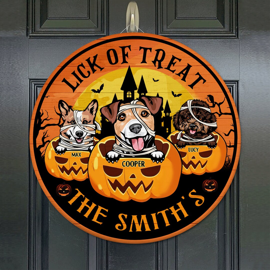 Personalized Lick or Treat Wood Sign Halloween Wall Hanging Etsy