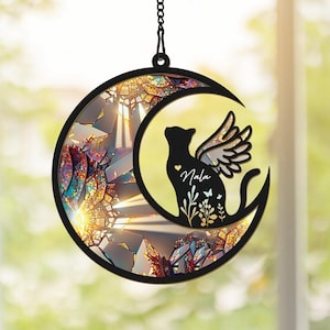 Personalized Cat with Wings Suncatcher, Custom Cat Memorial Suncatcher, Pet Memorial Gift, Loss of Cat Gift, Cat Remembrance Gift