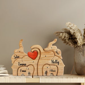 Personalized Wooden Elephants Family Puzzle, Wooden Elephants Puzzle with Family Names, Family Keepsake Gift, Mother Day Gift, Father Day