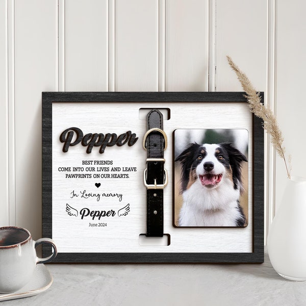 Personalized Dog Memorial Wood Frame With Collar Holder,  Memorial Pet Collar Sign with Photo, Dog Memorial Gifts, Dog Sympathy Gift