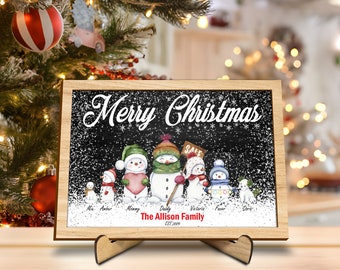 Custom Snowman Family Sign, Family Christmas Sign, Personalized Family Name Snowman Sign, Christmas Family Name Snowman  frame