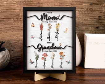 Personalized Flower Birth Month Garden Wooden Sign Frame, Mama's Garden Sign, Grandma Valentine Sign, Gift for Mom, Gift for Grandma