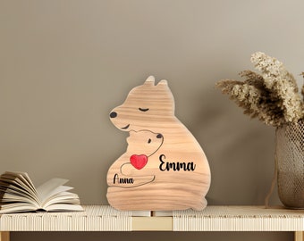 Personalized Mother's Day Gift, Wooden Bear Family Puzzle, Wooden Single Mom Puzzle, Gift for Mom, Father Day Gift, Mother and children