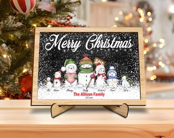 Personalized Christmas Snowman Family Sign, Printable Christmas Family Name Sign, Custom Snowman Family Sign, Christmas Family Portrait