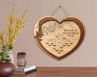 Personalized Mom Heart Puzzle, Mother’s Day Puzzle Sign, Mom Heart Puzzle Sign Mother's Day Gift from Kids, Mother’s Day Gift, Gift for Mom
