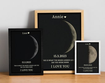 Personalized Moon Day Frame, Mother’s Day Gift, Custom Moon Day Print, The Day You Were Born Gift, Personalized Birthday Gift