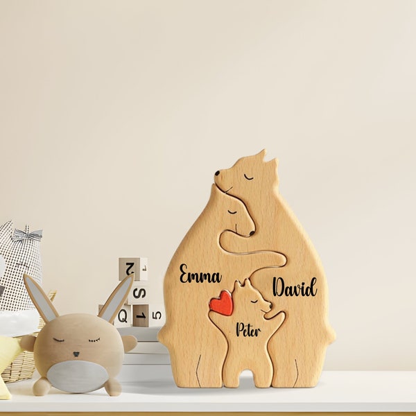 Personalized Wooden Bear Family Puzzle, Wooden Bear Puzzle with Family Names, Family Keepsake Gift, Mother's Day Gift, Father's Day Gift