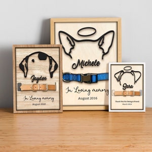Personalized Loss of Pet Gift, Memorial Pet Collar Holder, Dog Memorial Wood Frame With Collar Holder, Custom Dog Ear Memorial Sign