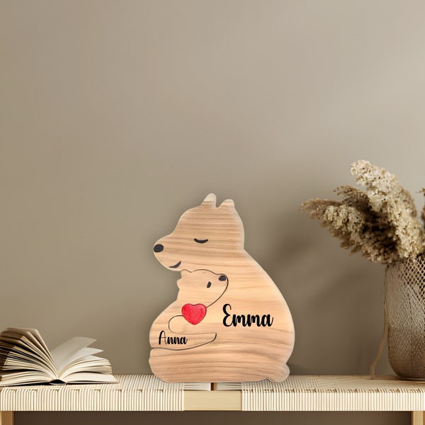 Personalized Mother's Day Gift, Wooden Bear Family Puzzle, Wooden Single Mom Puzzle, Gift for Mom, Father Day Gift, Mother and children
