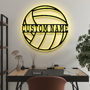 Custom Volleyball Metal Wall Art With LED Light. Personalized Volleyball Player Name Sign.Volleyball Metal LED Decor Custom Metal Wall Decor