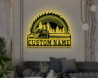 Custom Chainsaw Wood Metal Wall Art. Personalized Woodworker Name Sign Decoration For Room. Woodworker Home Decor