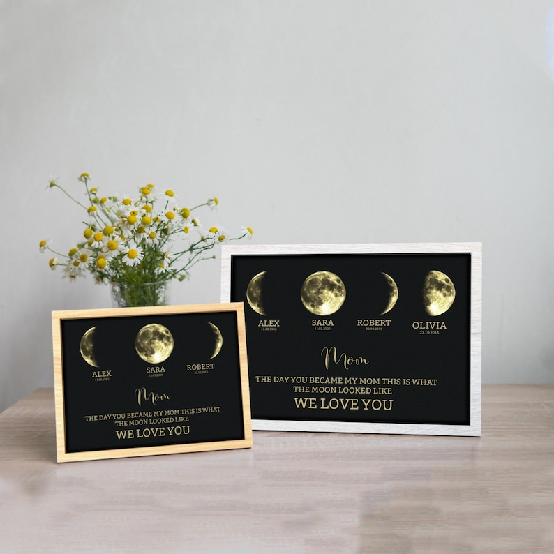 Two framed moon phase photos