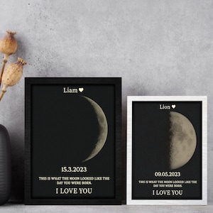 Personalized Moon Phase Frame, Mothers Day Gift, Custom Moon Phase Print, The Day You Were Born Gift, Personalized Birthday Gift Bild 3
