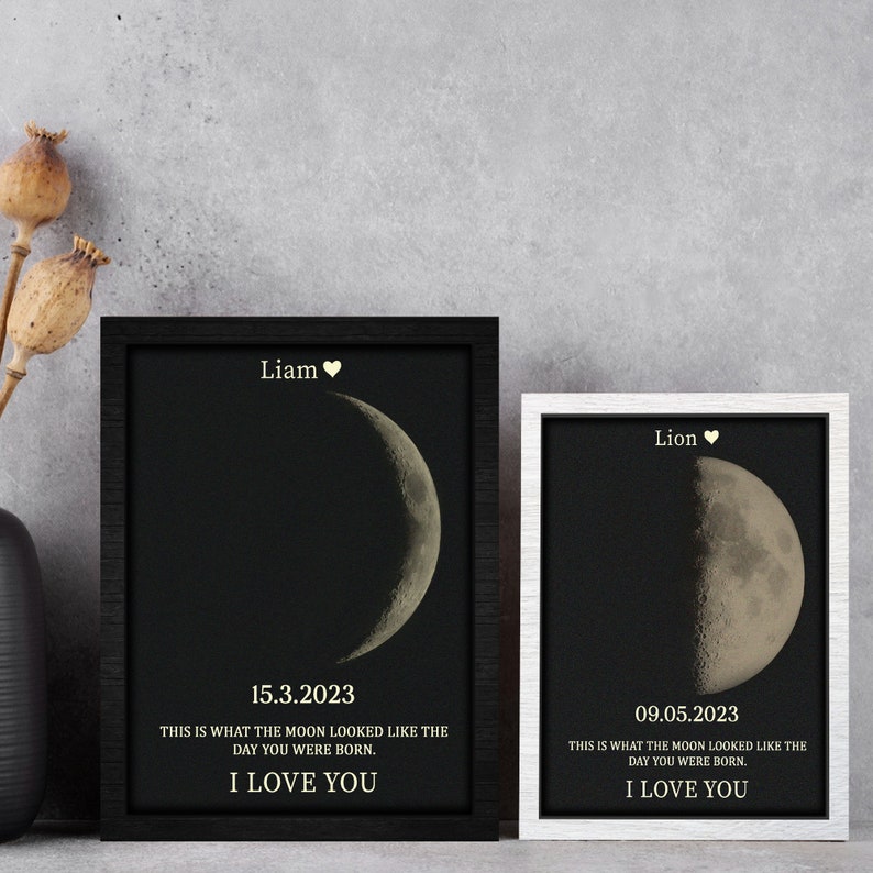 Personalized Moon Phase Frame, Mothers Day Gift, Custom Moon Phase Print, The Day You Were Born Gift, Personalized Birthday Gift Bild 3