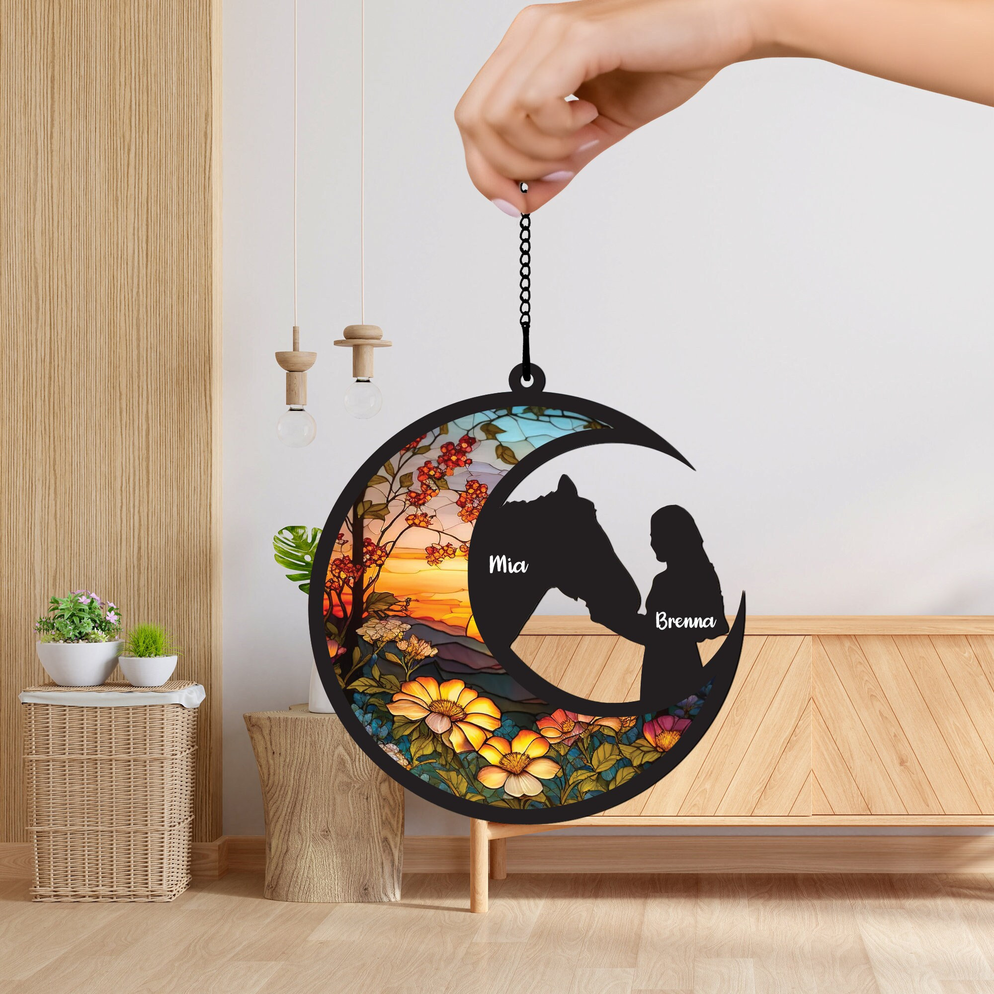 Custom Name Horse Lover Suncatcher Ornament, Personalized Suncatcher Gift For Horse Mom, Valentine Gift For Her Who Love Horse, Cowgirl Gift