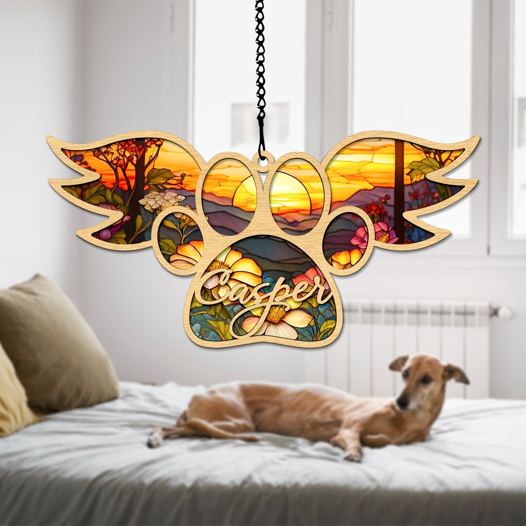 Personalized Pet Memorial, Pet Memorial Gift, Paw With Wings Suncatcher ...