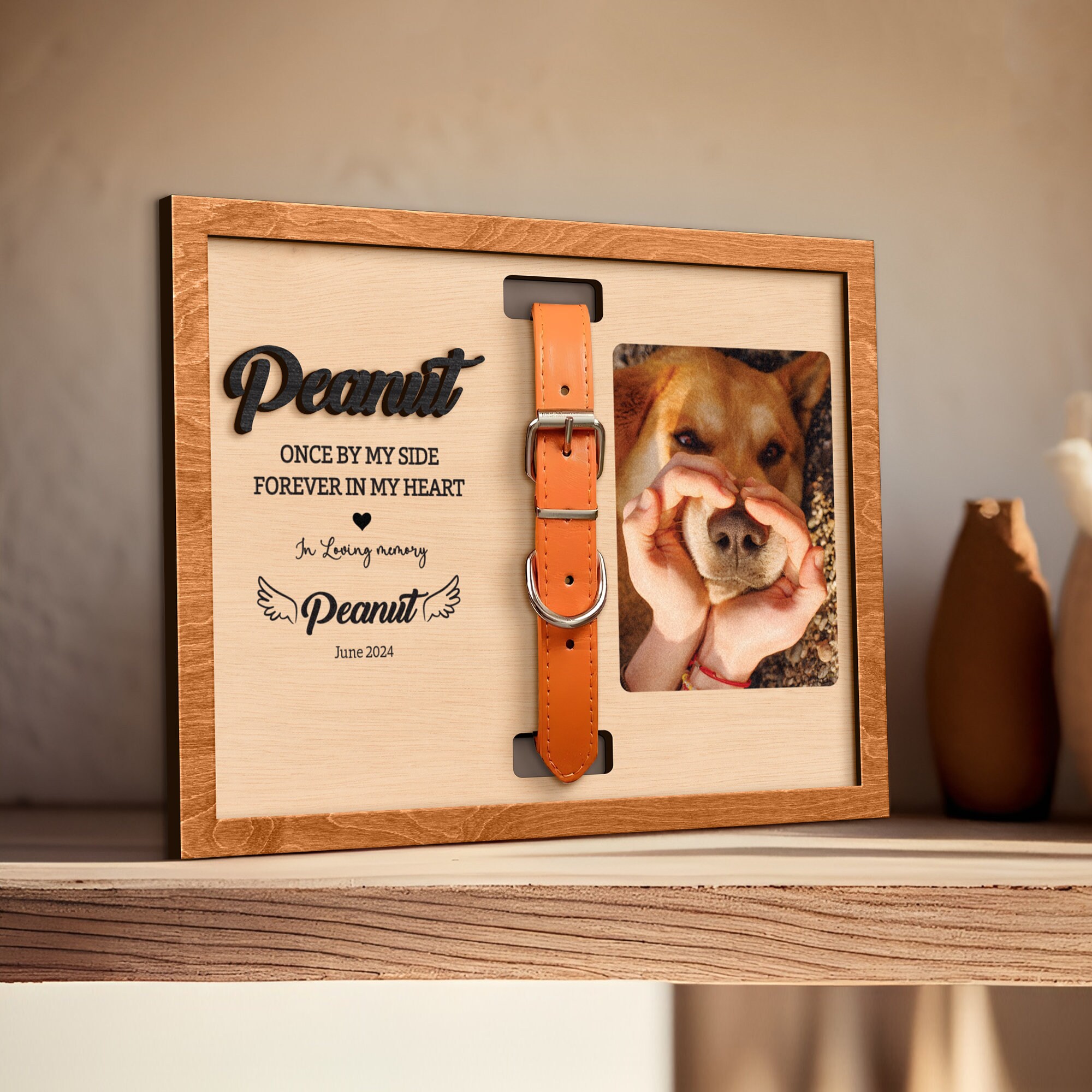 Personalized Memorial Pet Collar Sign, Dog Memorial Wood Frame With ...