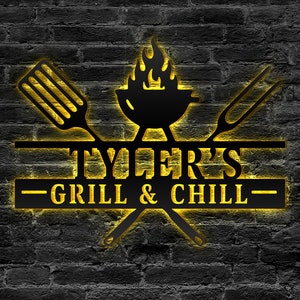 Custom Father_s Day Metal Sign with LED Lights. Family BBQ Sign. Personalized Man Sign. Door Hanger. Fathers Day Gift