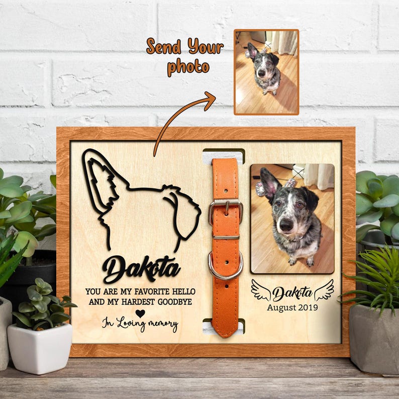 Custom Dog Ear Memorial Frame Sign With Photo, Memorial Pet Collar ...