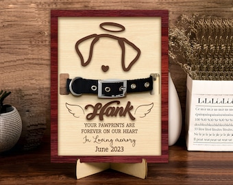 Dog Memorial Wood Frame With Collar Holder, Dog Memorial Gifts, Custom Dog Ear Memorial Sign, Unique Pet Memorial, Sympathy Gift