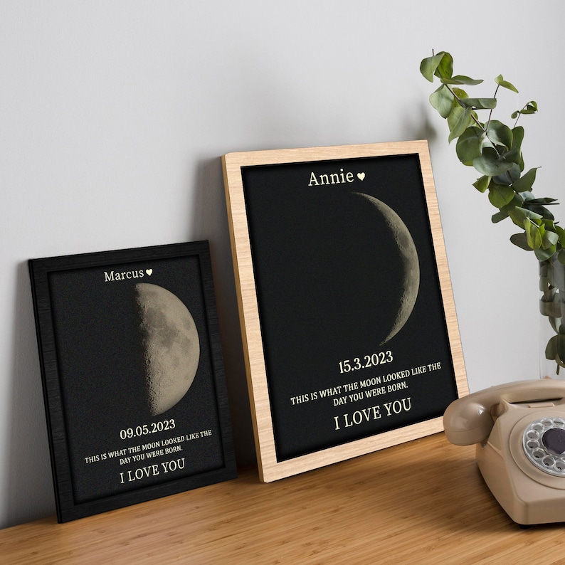 Personalized Moon Phase Frame, Mothers Day Gift, Custom Moon Phase Print, The Day You Were Born Gift, Personalized Birthday Gift Bild 5