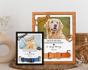 Personalized Pet Memorial Frame with Photo & Collar Holder, Dog Cat Loss Gift, Custom Pet Tribute Keepsake, Pet Lovers, Dog Sympathy Gift