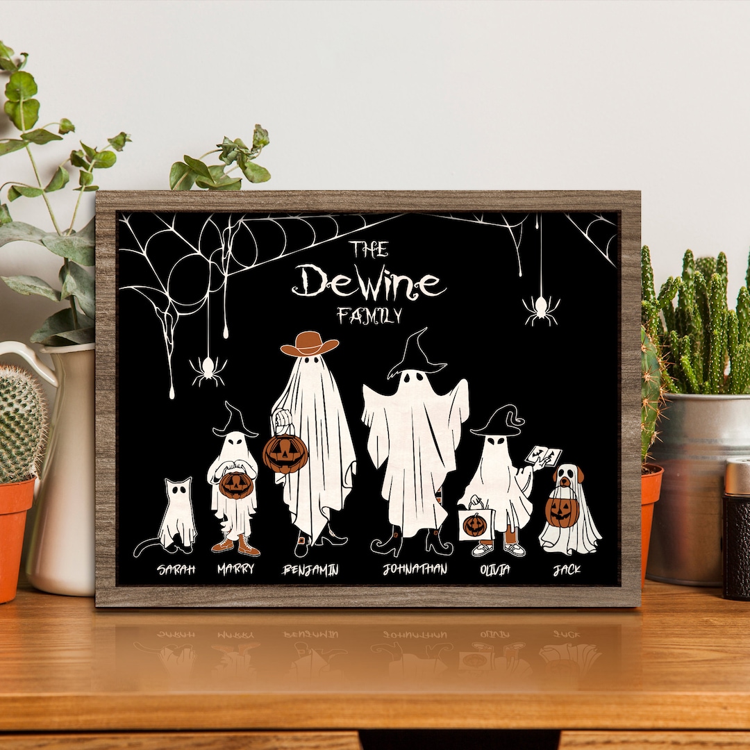 Personalized Halloween Flag Sign - Family Name Up to 4 Children - Best Gift For Family, Halloween
