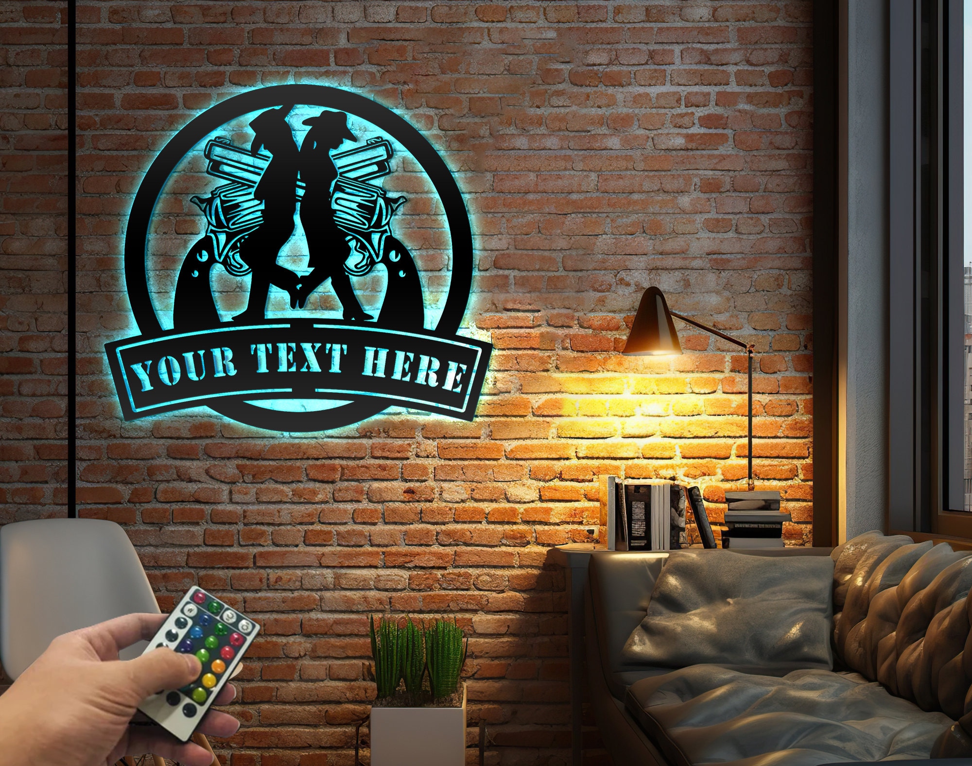 Cowboy & Cowgirl Metal Wall Art With Lights Metal Wall Etsy