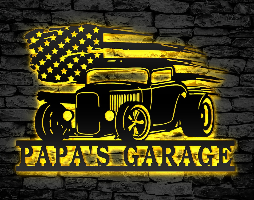 Personalized Hot Rod Metal Sign With LED Light, Garage Decor, Gift for ...