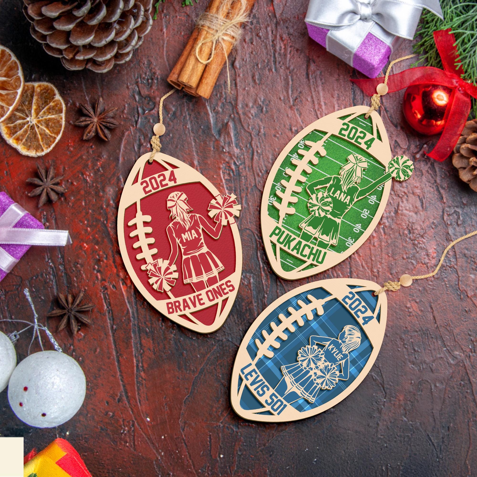 Personalize American Football Cheerleader Ornament, Custom Sport Team Ornament, Custom Name Ornament, Christmas decor, Christmas Gift