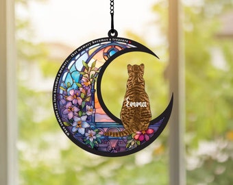 New! Pet Memorial Light catcher Loss of Pet Sympathy Gift Handmade, Custom Cat Decor, Engraved Cat Lovers, Custom Cat Memorial Suncatcher