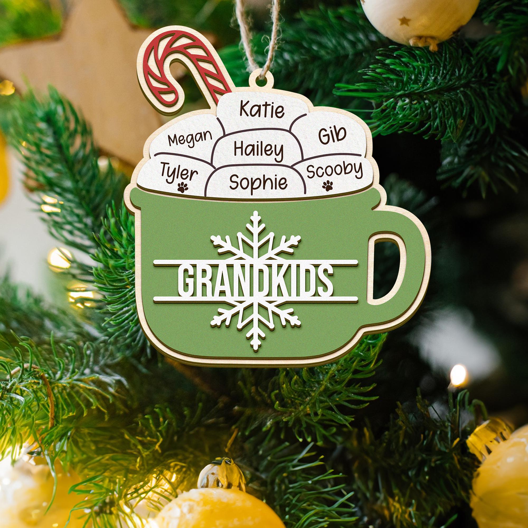 Custom Family Hot Coco Mug Ornament, Personalized Christmas Family and Pet Ornament, Hot Chocolate & Marshmallow Ornament, Christmas Gift