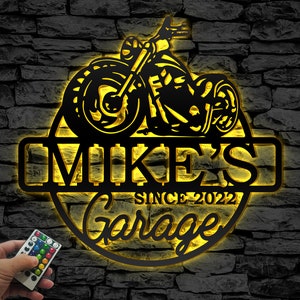 Custom Motorcycle Garage Sign, Personalized Name Metal Plaque Metal Wall Art, Decor Housewarming, Father&#39;s Day, Gift for Baker