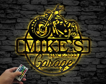 Custom Motorcycle Garage Sign, Personalized Name Metal Plaque Metal Wall Art, Decor Housewarming, Father's Day, Gift for Baker
