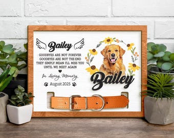 Custom Dog Memorial Frame with Photo and Collar Holder, Personalized Pet Loss Keepsake, Dog Loss Memorial Gift, Wooden Pet Sympathy Sign