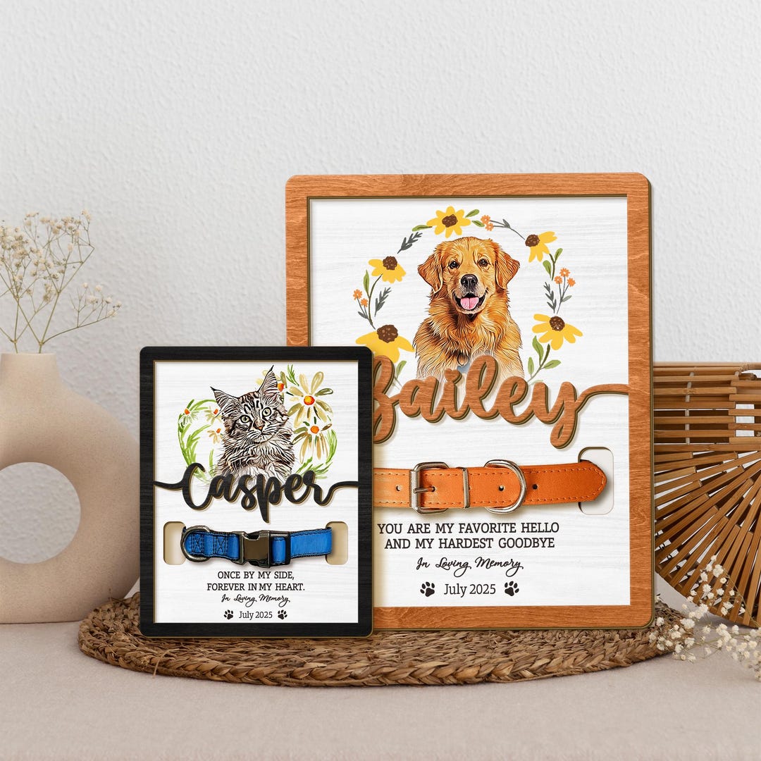 Personalized Pet Memorial Frame for Cat or Dog With Collar Holder ...