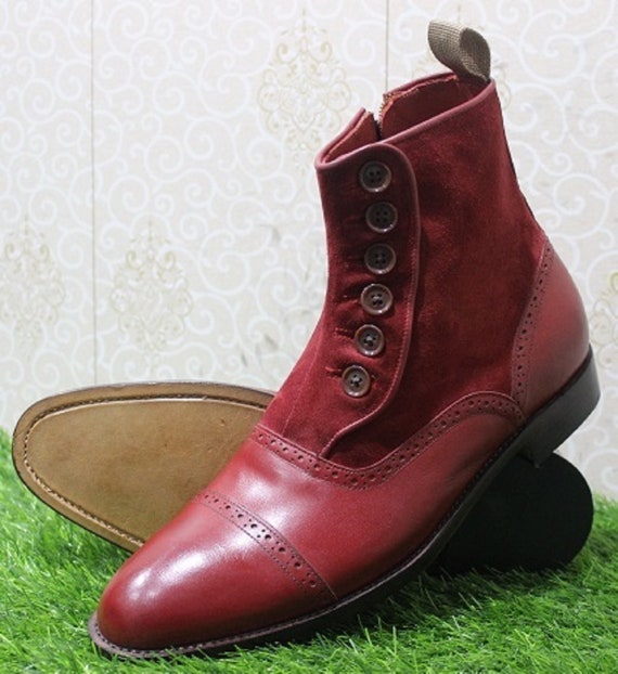 New Stylish Formal Boot Suede & Red Leather - Etsy