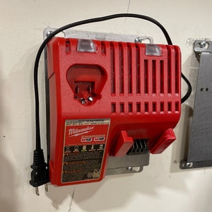 Battery Charger Mount Milwaukee 18v 12v DeWalt 20v Ridged 18v Plate Quick Release Secured Wall Mount Steel